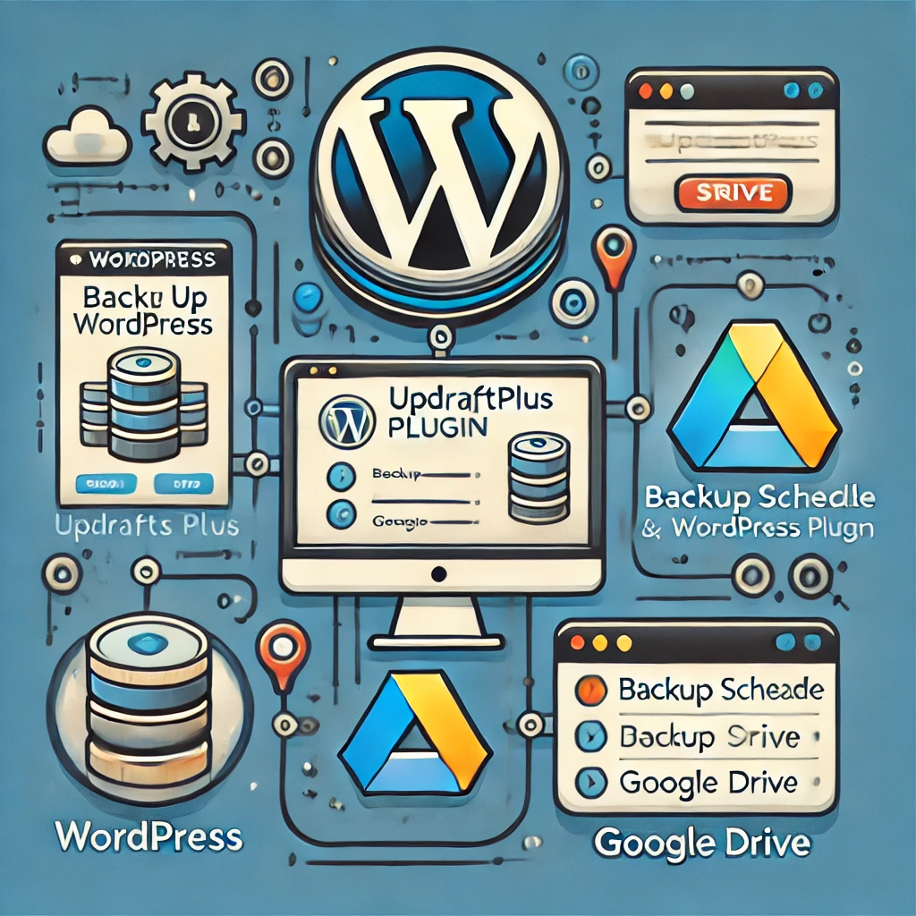 image created to illustrate the process of backing up a WordPress site with the UpdraftPlus plugin.